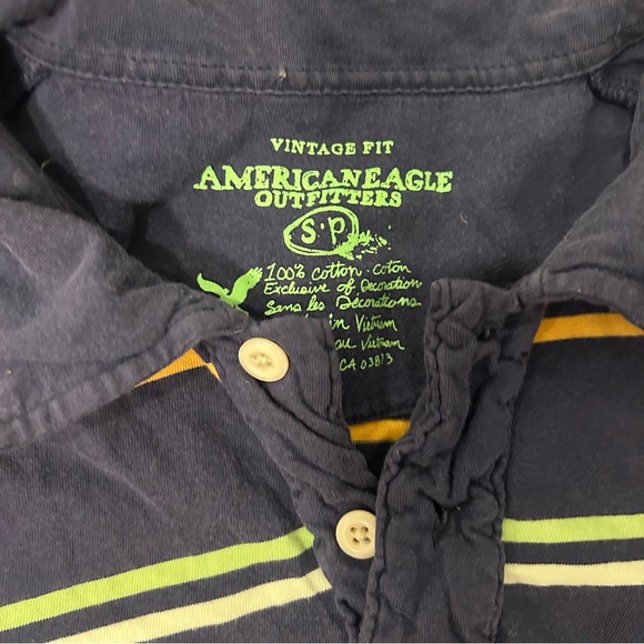 Navy American Eagle Outfitters Striped Polo Shirt - Picture 4 of 5